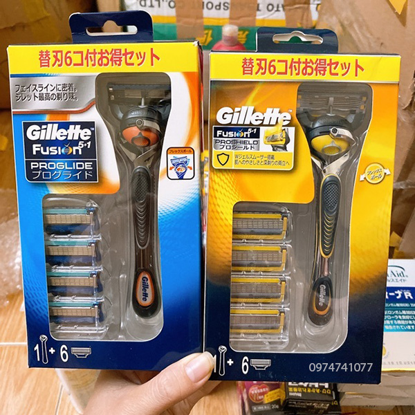 Dao cạo râu Gillette Fusion 5+1 Nhật hộp 1 cán 6 lưỡi đi kèm