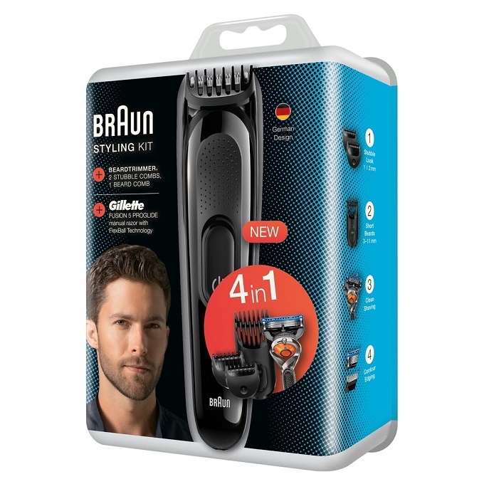 Máy cạo râu Braun Styling kit 4 in 1 gồm 1 tông đơ 1 dao cạo râu Gillette