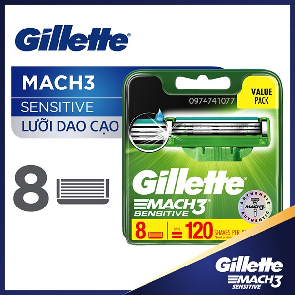 Hộp 8 lưỡi dao cạo râu Gillette Mach3 (đầu cạo 3 lưỡi kép)